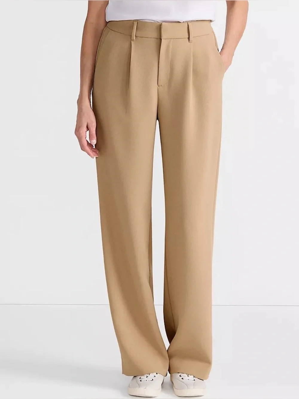 Lands End Wide-Leg High-Waist Trousers in Camel - Picture 2 of 6